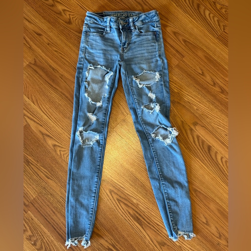 American Eagle Outfitters Blue Skinny Distressed Jeans